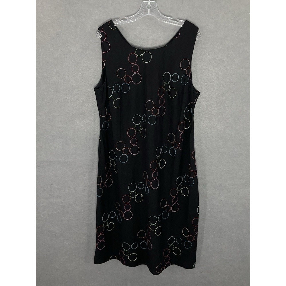 Studio C‎ Sheath Dress Womens Sz 18 Black Linen Colorful Embroidered Circles VTG